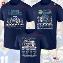 Sietlo „Seahawks“ 50-mečio jubiliejaus 2025 m. marškinėliai su gerbėjų parašais ir padėkos užrašu, unisex marškinėliai M