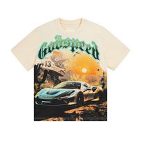 Trendy Rock Street 2025 Summer Unisex Retro Loose Car Printed Cotton T-shirt Couple T-Shirt S dramblio kaulas