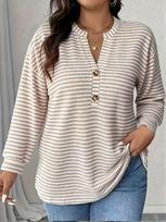 2025 Nauji ananasų languoti marškinėliai su sagomis: Dryžuoti laisvalaikio didelio dydžio moteriški drabužiai 2XL vientisa juoda spalva