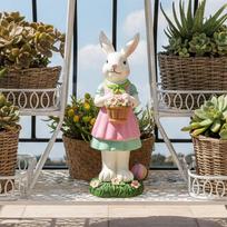 Velykų zuikio figūrėlės statula, stovinti kaimiška gyvūnų skulptūra, dekoruota lentynų miegamojo festivaliui Mr. Rabbit