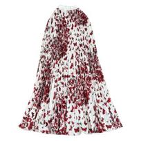 Retro Style Long Skirt Elastic High Waist Butterfly Printed Pleated Skirt Large Hem Breathable Fabric Skirt Daily Wear mėlyna