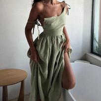 Moteriškos Elegantiškos Seksualios Suknelės Be nugarų Kelnaitės Vasarinės Mori Stilius V Kaklo Prašmatni Paplūdimio Suknelė Šventinė Madinga Apranga Moteriški Vestidos L žalia
