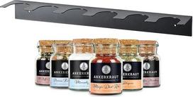 "Ankerkraut" 6 prieskonių stovų rinkinys su 6 x kamštinio stiklo klasikiniais prieskoniais, tokiais kaip "Magic Dust", "Bolognese", "French Fries" druska, įskaitant 2 x kaiščius ir varžtus, pagamintas Vokietijoje