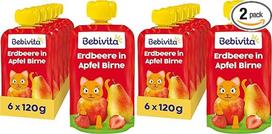 "Bebivita" braškių ir obuolių kriaušių užkandis (6 x 120 g), be pridėtinio cukraus, be glitimo, idealiai tinka kelionėms ir savarankiškam užkandžiavimui (2 vnt.)