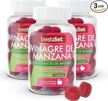 "BestDiet" obuolių sidro acto guminukai Veganiškas maisto papildas Gummy formatas su obuolių sidro actu ir imbieru Cholesterolio kiekį mažinančiu antioksidantu Pakuotė iš 3 stiklinių po 180 g