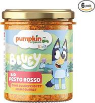 "Bluey Organic Pesto Rosso Kids" (6 vnt.) - Pesto vaikams (3+ metų) - greitas paruošimas - Pesto be priedų - veganiškas, vien tik iš daržovių, be sūrio - gamintojas "Pumpkin Organics