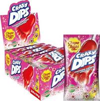 "Chupa Chups Crazy Dips Strawberry", 24 vnt., saldžių vaisių ir braškių skonio ledinukai, tinka gimtadieniui, Helovinui, Kalėdoms, 24 x 14 g