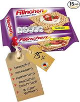 "Filinchen" pilno grūdo 15 x 75 g - traški duona be laktozės ir mažai cukraus - lengvai virškinamas užkandis pusryčiams ir pertraukoms - ilgai išliekantis ir idealiai tinkantis atsargoms (1,125 kg)