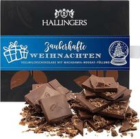 "Hallingers Magiškos Kalėdos" - pilno pieno šokoladas su makadamijos riešutais - rankų darbo, be alkoholio (dėžutė) - Motinos dienos dovana ir dovanų idėjos tėvo dienai | Jubiliejus Dėkojame Naujiems namams Gene