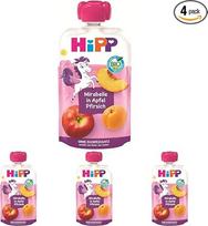 "HiPP Organic Squeeze Mirabelle in Apple Peach - Ellis Unicorn" (8 x 100 g), nuo 1 metų, 100 % vaisių tyrė, be pridėtinio cukraus, veganiška, geriausios ekologiškos kokybės (4 vnt.)