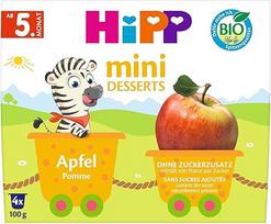 "HiPP" ekologiški mini desertiniai obuoliai (6 vnt., 4 x 100 g), nuo 5 mėnesio, praktiniuose puodeliuose, be pridėtinio cukraus, geriausios ekologiškos kokybės