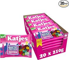 "Katjes GZSZ" vaisių kramtomosios gumos pakuotė - vaisių gumos su putų cukrumi, įvairių skonių vaisių mišinys, veganiška, 20 x 210 g