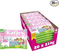 "Katjes SAUER Yoghurt Gums" laikymo pakuotė - jogurto skonio vaisinės gumytės, įvairių skonių rūgštus vaisių mišinys, vegetariškas, halal, 20 x 210 g