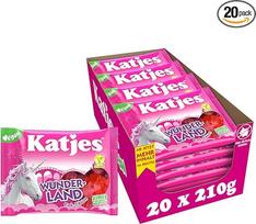 "Katjes Wonderland Pink" vaisių mišinys su braškėmis, vyšniomis, avietėmis ir mėlynėmis, veganiškas, 20 x 210 g