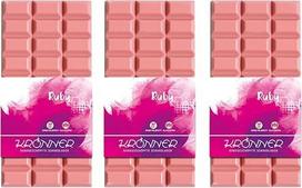 "Krönner Ruby Chocolate" - 3 x 100 g šokolado plytelė - unikali rožinė spalva, pagaminta iš 34 % rubino spalvos kakavos pupelių - šokoladas dažytas be dažiklių - aukštos kokybės dovana Moters dienai