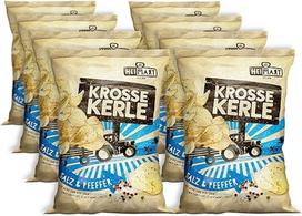"Krosse Kerle" traškučiai | HeiMart | Druska ir pipirai | 8 dėžutės | Regioniniai | Be glitimo | Veganiški | 8 x 115 g