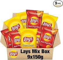 "Lays" traškučių mišinys 9 x 150 g - bulvių traškučiai didelėje pakuotėje - raudonieji pipirai ir sūdyti - traškus užkandžių mišinys su prieskoniais ir sūdytais traškučiais - vakarėlių pakuotės laikymo pakuotė