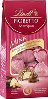"Lindt Fioretto Minis" marcipaninis šokoladas, 115 g, apie 10 šokoladinių saldainių, marcipaninis deserto įdaras ir migdolų drožlės, įvynioti į traškią traškutę, alkoholis, šokoladinė dovana