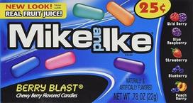 "Mike and Ike Berry Blast" (1 dėžutė, kurioje yra 24 - 0,78 oz atskiros pakuotės)