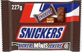 "Snickers Minis" šokoladiniai batonėliai, karamelės ir žemės riešutų mini šokolado batonėliai, 227 g, šokolado dovanų idėja, šokolado biri pakuotė