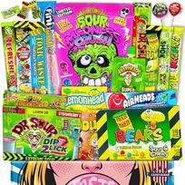 "Sour USA" saldainių dėžutė [20 pakuočių] | "American Sour Candy Mix & Snack Box" | "Extremely Sour Candy & USA Import" | "Cool Gift Idea for Men, Women & Gamers" | "Candy & Bar