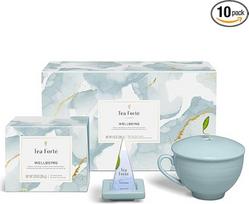 "Tea Forte" dovanų rinkinys - kavos puodelis, arbatos padėklas ir 10 rankų darbo piramidinių arbatos užplikų (Wellbeing)