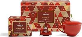 "Tea Forte" dovanų rinkinys su kavos puodeliu, arbatos padėklu ir 10 rankų darbo piramidinių arbatos užplikų (šildanti džiaugsmo skrynelė)