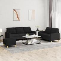 "Tidyard" 3 dalių sofos komplektas su pagalvėlėmis, fotelis, sofa, sofa, svetainės sofa su porankiais, sofos komplektas, dizaino sofa, sėdimieji baldai, minkšti baldai, juodas audinys