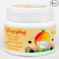 "Xylingxyling" - suomiškos ksilitolio pastilės - 100% veganiškos, be cukraus, be glitimo, natūralių skonių, skirtos dantų priežiūrai ir gaiviam burnos kvapui, 90 g/160 vnt. x 4 pakuotės (Greipfrutai)