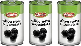 3x D'Amico Olive Nere Snocciolate Juodosios alyvuogės be kauliukų 350g skardinė Be glitimo