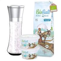 BioSalt Nortem Pearls Ekologiška gryna jūros druska 2 x 200 g talpyklė "Fine" + 650 g maišelis "Extra Coarse" + malūnėlis. 100% natūrali. Daug mineralų. Sveikatai palankus maisto ruošimas. Nerafinuota, be konservantų.
