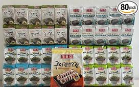 Daechun (Choi''s1) - 80 vienetų jūros dumblių užkandžių, 20 vienetų ekologiškų užkandžių + 20 vienetų alyvuogių + 20 vienetų natūralių + 20 vienetų Wasabi, Nori lapų