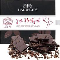 Hallingers Zur Hochzeit - Vegan Chocolate Dark Fine Cocoa Raspberry & Passion Fruit - Rankų darbo, be alkoholio (dėžutė) - Dovana vasarą ir kaip puiki kepsnių dovana | Vestuvių sveikinimai Jubiliejus N