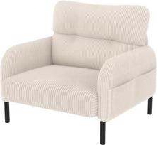Modulinė sofos komplektacija - dvivietė sofa, kėdė ir ergonomiškas atlošas, šoninė kišenė, tvirtas medinis metalinis rėmas - puikiai tinka svetainei ir mažiems butams (smėlio spalvos, kėdė)