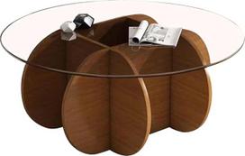Ronde Table Basse en Verre with Socle en Bois Massif, Table Ronde Médiévale Pour Salon, Chambre ou Bureau, 80 x 40 x 40 cm, Modern
