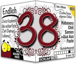 Schlump-Chili Endlich 38 - juokinga aštri gimtadienio dovana. Originali dovanos idėja 38-ojo gimtadienio proga vyrams ir moterims.