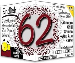 Schlump-Chili Endlich 62 - juokinga aštri gimtadienio dovana. Originali 62-ojo gimtadienio dovanos idėja vyrams ir moterims