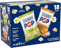 SkinnyPop Popcorn Originalūs ir baltojo čederio kukurūzai be pieno Be glitimo Be GMO Sveiki užkandžiai 18 ml dydžio (18 vnt.)