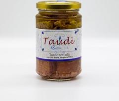 Tunas aliejuje "Taudì" - tunas itališkame alyvuogių aliejuje stiklinėje - aukštos kokybės ir autentiškas Sicilijos tradicijų skonis 280 g