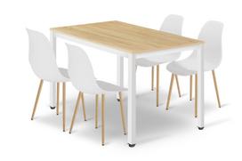 Komplektas Tessa Stalas 120 Cm X 60 Cm - ąžuolinis / Baltos Kojos + 4 Kėdės Wat Baltos / Natūralios Kojos