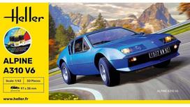 Heller Alpine A310 V6 1:43 plastikinis dovanų surinkimo rinkinys su dažais