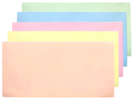 Spalvotų vokų rinkinys, DL (110x220), 5 pastelinių spalvų MIX, 25 vnt.