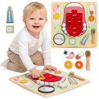 Medinė Montessori lavinamoji lenta „Mažasis odontologas“ – dantų priežiūra, skoniai, veidrodis