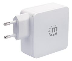Manhattan Wall/Power Charger (Euro 2-pin), USB-C and USB-A ports, USB-C Output: 45W / 3A, USB-A Output: 2.4A, White, Three Year Warranty, Box