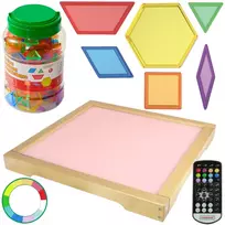 MASTERKIDZ LED šviesos skydelis, keičiantis spalvas nuotolinio valdymo pulteliu + Montessori mozaikos kaladėlės 140 el.