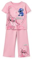 Komplektas mergaitei su marškinėliais ir platėjančiomis kelnėmis „Stitch” rožinis