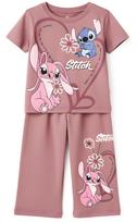 Komplektas mergaitei su marškinėliais ir platėjančiomis kelnėmis „Stitch” tamsiai rožinis