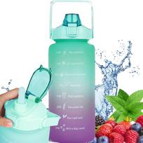 Motyvacinis vandens butelis su šiaudeliu ir rankena 2l