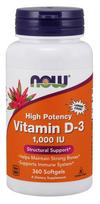 NOW Foods Vitamin D-3, 1000 IU - 360 kapsulių