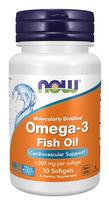 NOW Foods Omega-3 Fish Oil, Molecularly Distilled - 30 kapsulių